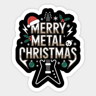 Retro Metal Christmas Guitar Tree Music Band Holiday Sticker